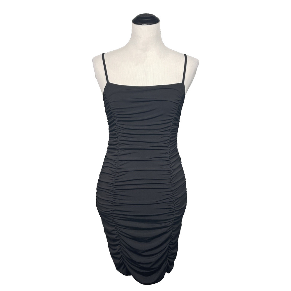 Abercrombie Fitch Womens SM Mini Dress Black Ruched Bodycon Whimsigoth Y2K Party